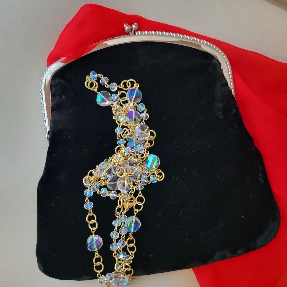 Mel-Ton Vintage Black Velvet Foldover Clutch Evening Bag Purse ~ 1950s-1960s (?)